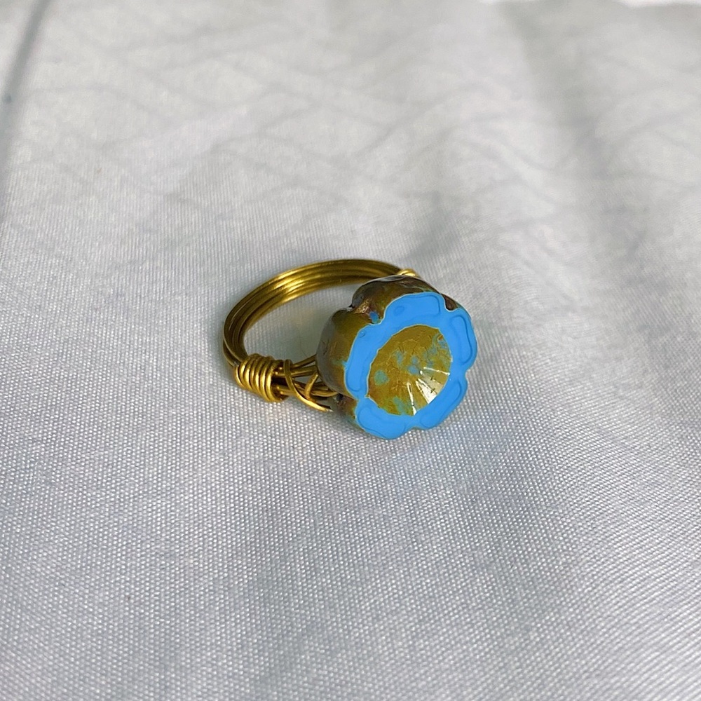 Blue & Gold Flower Ring